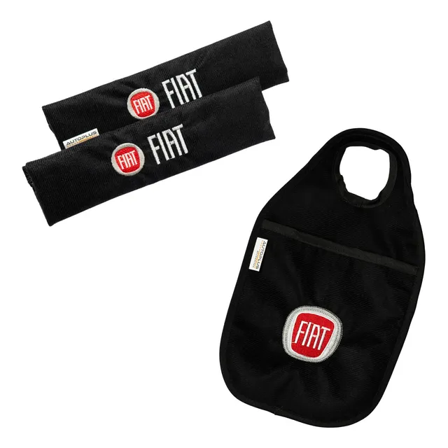 Cubre Cinto Y Bolsa Resíduos Tela Auto Bordado Logo Fiat