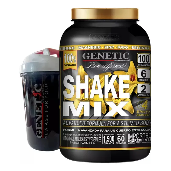 Batido Diet Vegano Shake Mix Reemplaza Comida Shaker Genetic Sabor Vainilla