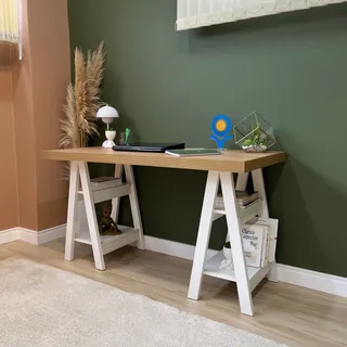 Mesa Para Home Office Oggi Com Cavaletes E Nichos Olmo Branc