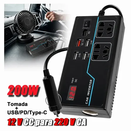 Inversor Automotivo Starlink Mini 12v Para 220v 200w 60hz Onda Senoidal Modificada Carreg…