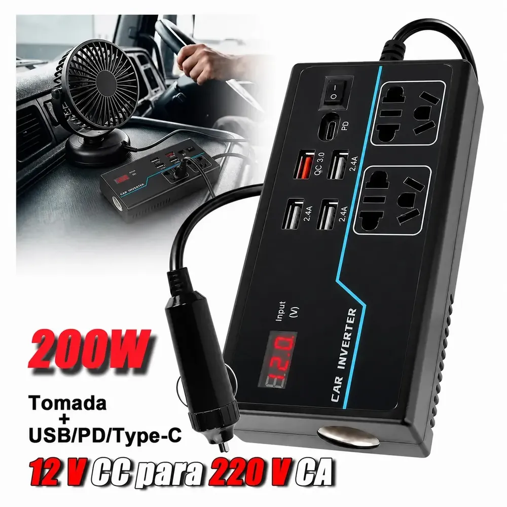 Inversor Automotivo Starlink Mini 12v Para 220v 200w 60hz Onda Senoidal Modificada Carregador...