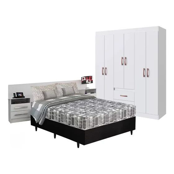Combo Dormitorio Sommier 2 Plazas Ropero Mesa D Luz Respaldo