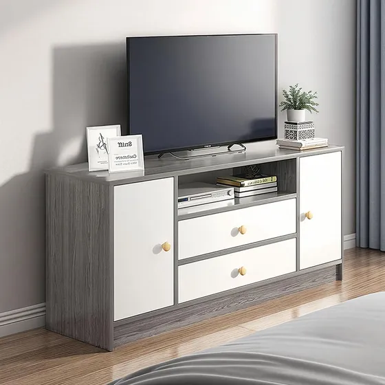 Mueble Tv De Simple Gran Espacio Con 2 Puertas Y 2 Armarios