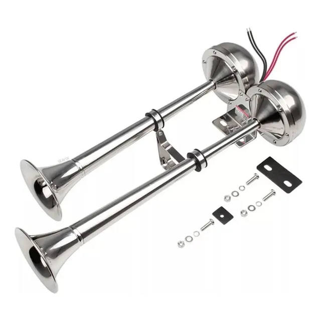 Buzina Dupla Inox 12v Tipo Corneta Som Grave Barco