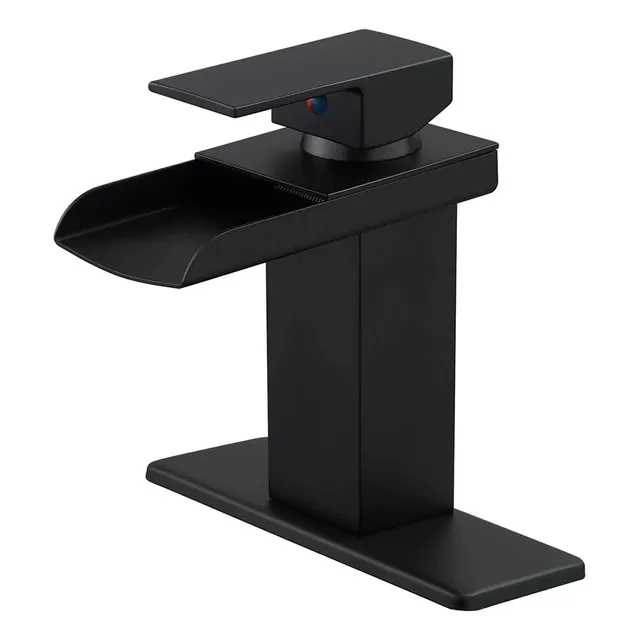 Llave Monomando Mezcladora Lavabo Baño Cascada Acero 16cm Color Negro Banna Slt-Pingzui