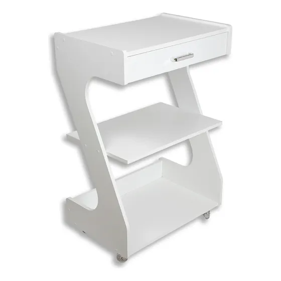Carrinho Mesa Auxiliar Em Z Salão Manicure Clínica Estética Spa Com Gaveta Mdf Cor Branco
