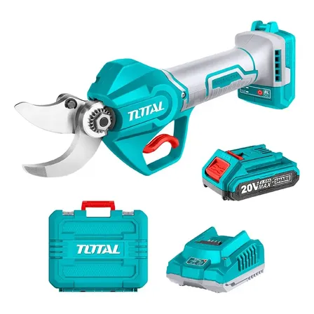 Tijera De Poda Inalámbrica Total 20v Color Turquesa Motor Brushless Sin Carbones Capacidad De Corte 3cm Con 1 Batería 2.0ah Litio-ion Cargador Y Maletín Plástico Tssli203083