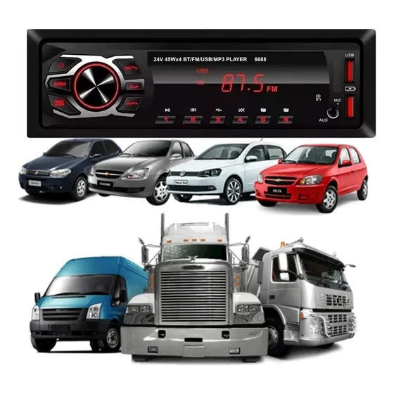  Auto Rádio 12 A  24 Volts Bluetooth Usb Caminhão Ônibus Van