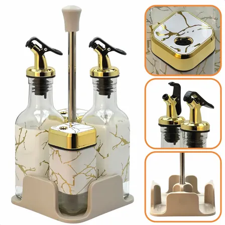 Galheteiro Porta Azeite Vinagre Vidro Saleiro Paliteiro 4pçs