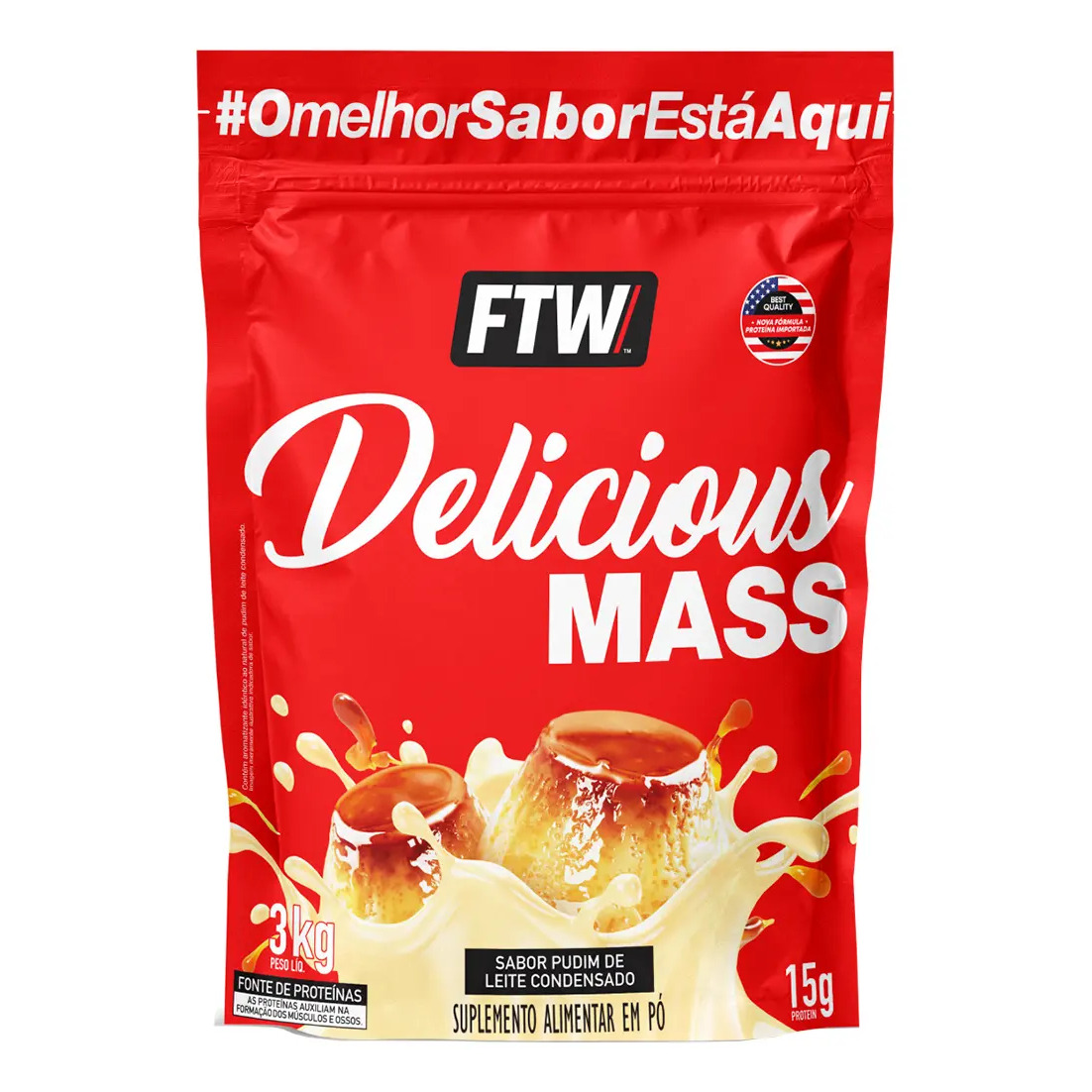 Delicious Mass Hipercalórico Refil 3kg Sabor Pudim de Leite Condensado - FTW