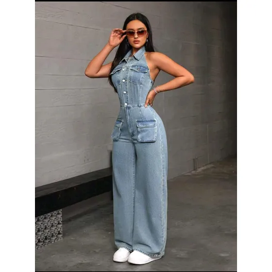 Braga Enterizo De Jeans Para Dama Shein