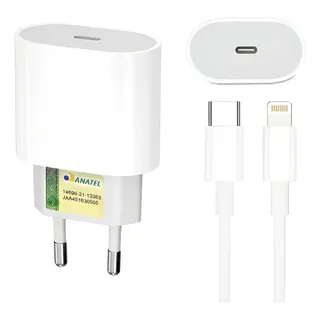 Carregador Turbo 30w Para iPhone 8 Se X 11 12 13 14 Pro Max Branco