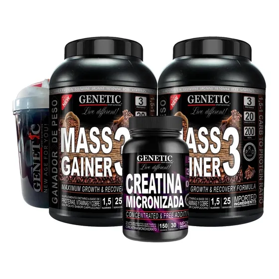 Ganador Masa Muscular 3k Creatina Micronizada Shaker Genetic
