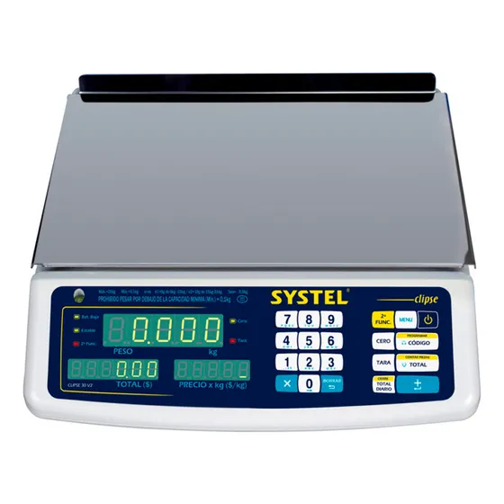Balanza comercial digital Systel Clipse con batería 31kg 220V color blanco