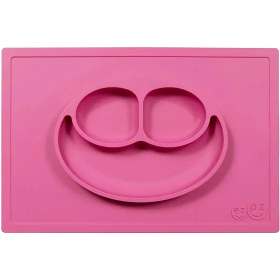 Plato Con Mantel Adherible Para Bebé Ezpz Happy Mat Silicón Color Rosa Liso