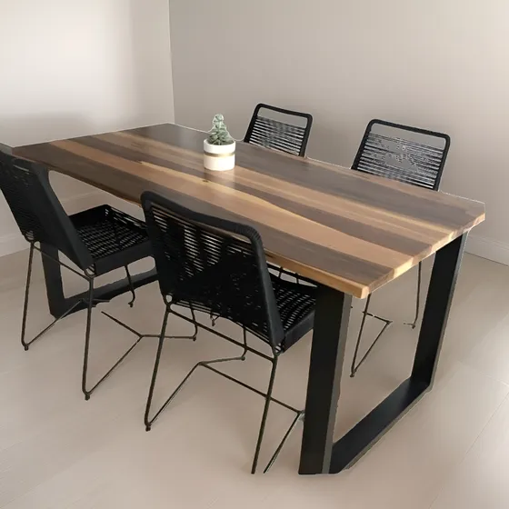 Mesa Comedor Guayubira Maciza Madera Y Hierro