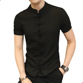 Camisa negra sin cuello hotsell