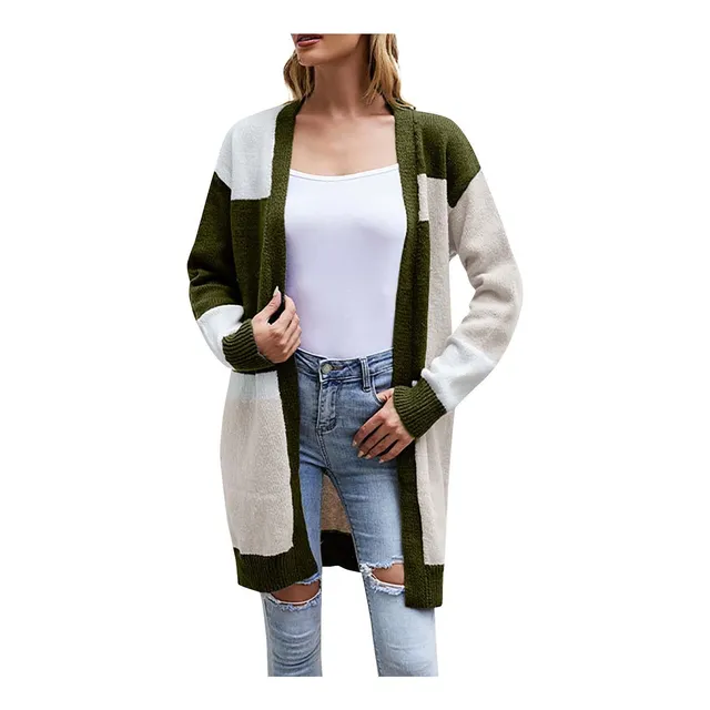 Shusuen Mujer Estampado Manga Larga Frente Abierto Casual