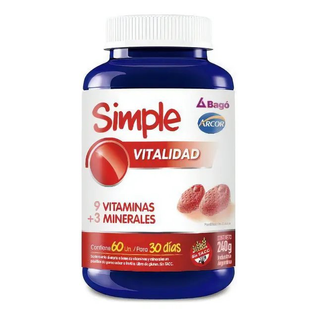 Simple Vitalidad Frasco 60 Unidades Sabor Frutilla