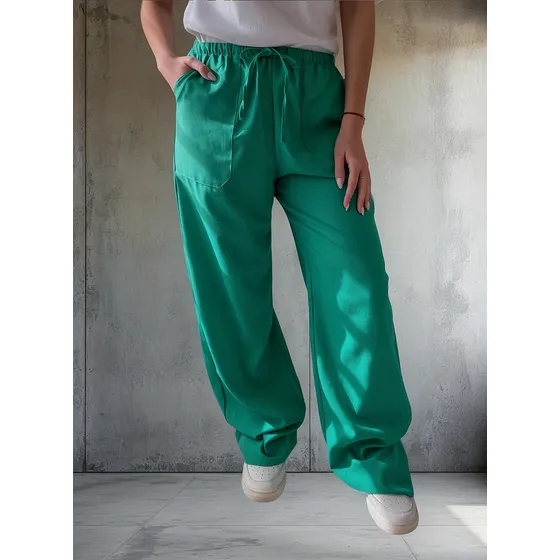 Pantalon Mujer Lino Con Elastico Palazzo