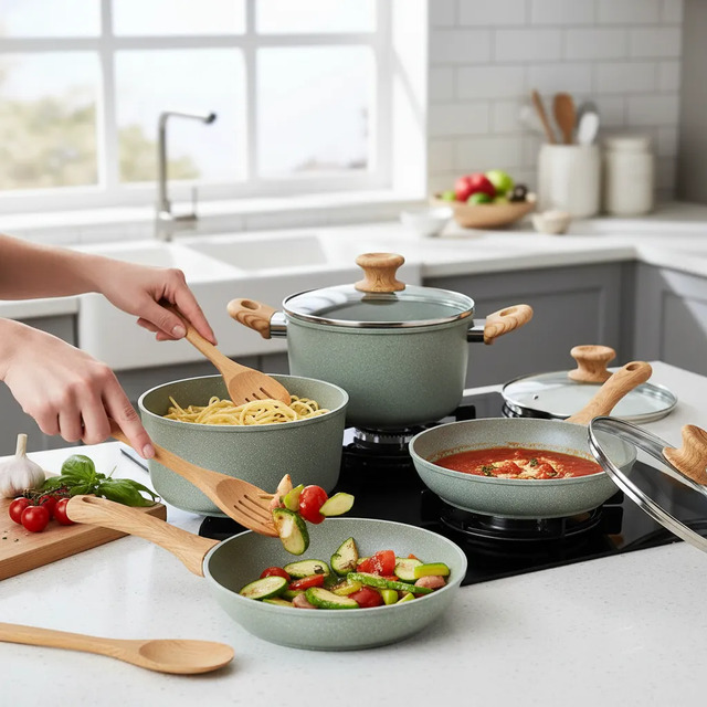 Jogo De 4 Panelas Antiaderente Cinza 3 Utencílios Cozinha... Cinza