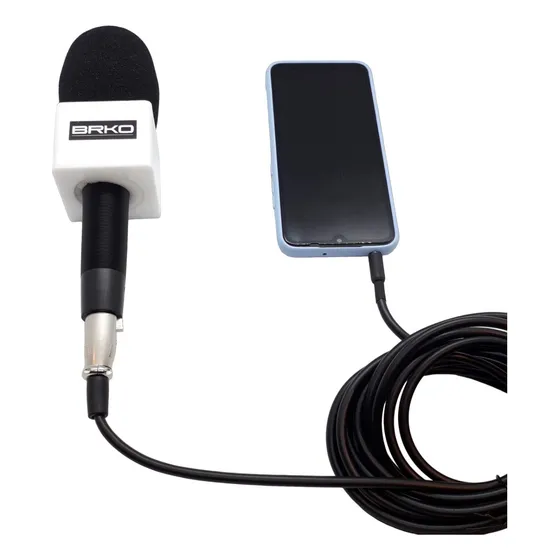 Kit Repórter Microfone Brko + Cabo P3 X Xlr 5m + Canopla