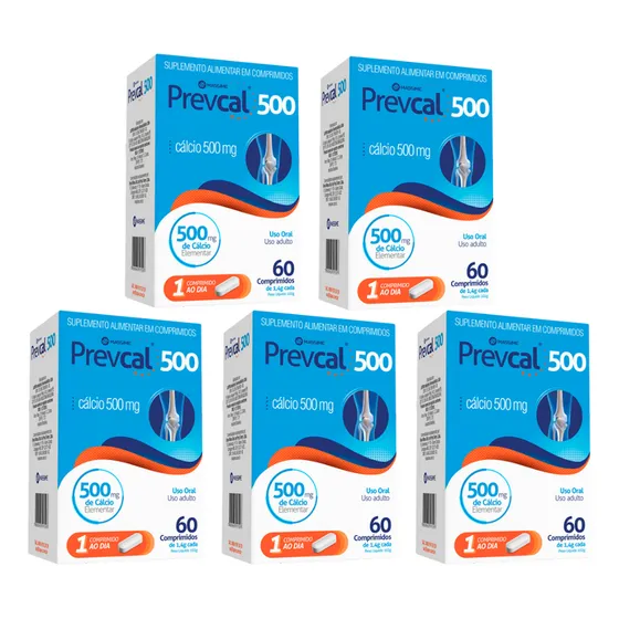 5x Prevcal 500mg 60cpr Carbonato De Cálcio Elementar = Oscal