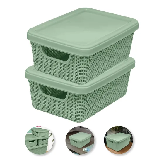 Kit 2 Caixa Organizadora C/tampa 5l Reforçada Jaguar Cor Verde-musgo