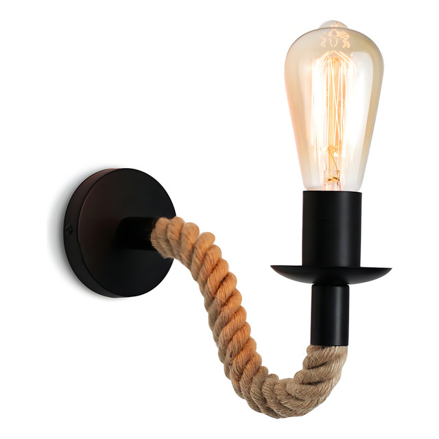 Luminária Arandela Corda Rústica Parede Retrô E27 Cor Preto Luminária Arandela Corda Rústica Parede Retrô E27 Cor Preto