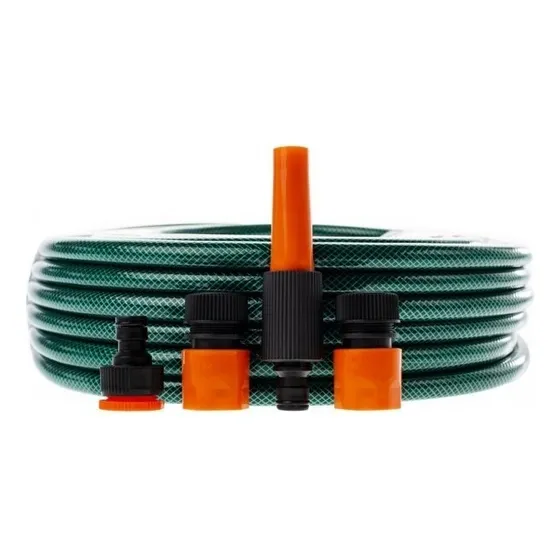 Manguera Mallada Reforzada 1/2 Riego 25 Metros Con 4 Acoples Color Verde