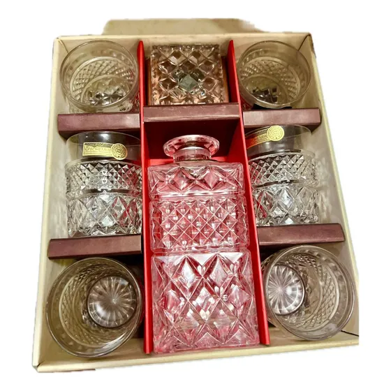 Juego 6 Vasos Whisky Y Licorera Cristal Bohemia Nuevo