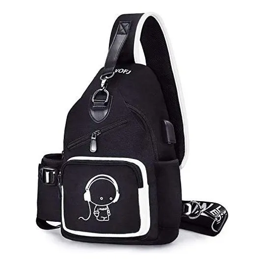 Mochila Fewofj Hd-sling Bag Con Puerto De Carga Usb Unisex Color Negro