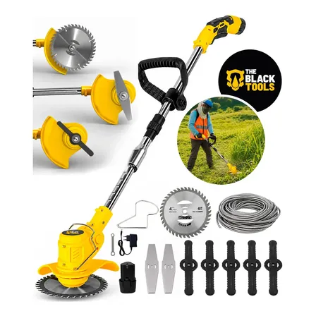 Roçadeira Aparador Grama A Bateria Recarregável 460w Profissional Com Acessórios Tcg12b The Black Tools