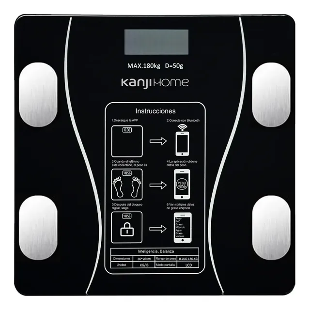 Balanza De Baño Kjh-bl28l-bt Kanjihome Bluetooth Hasta 180kg Color Negro