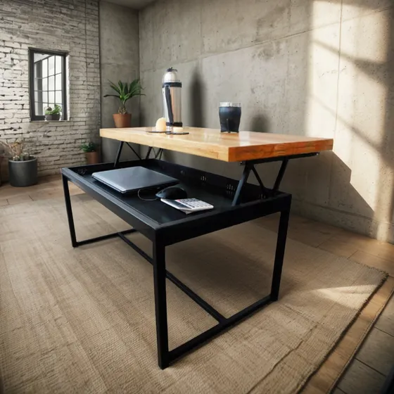 Mesa Ratona Elevable Hierro Y Madera Industrial Vintage 