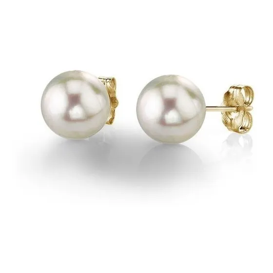 Aretes De Oro Sólido 14k Con Perla Natural Blanca Boton