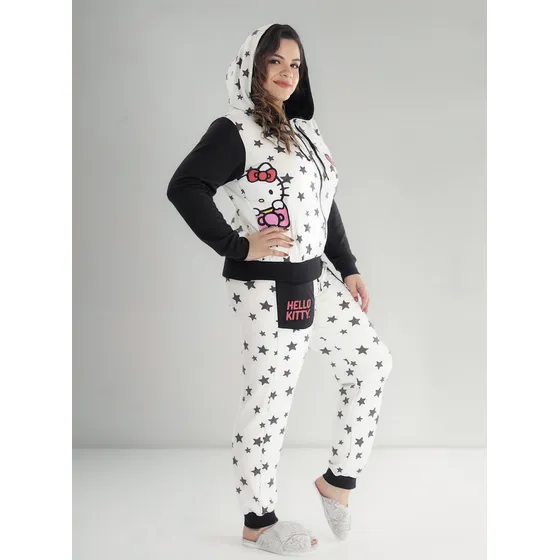 Pijama Hello Kitty Mujer Sudadera Y Pants Estrellas Calida