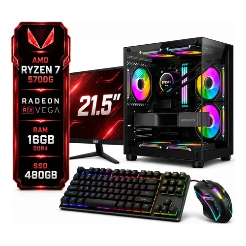 PC Gamer Completo Intel Core i7, Radeon RX 570 8GB, 16GB RAM, SSD