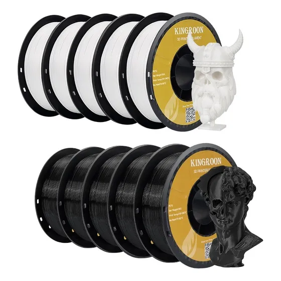 10kg Kingroon Petg Filamento Para Impresora 3d 1.75mm Petg Color 5 Kg Blanco Y 5 Kg Negro