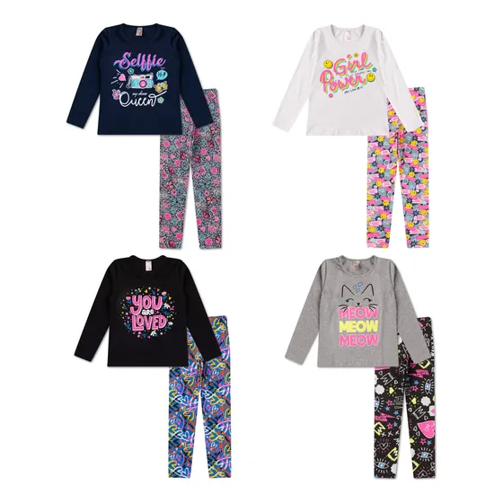 Kit Lote 4 Conjunto Juvenil Feminino Infantil Roupa Inverno