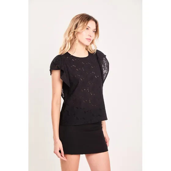 Musculosa Moda  Basico Broderie Algodón Negro Koxis Mujer