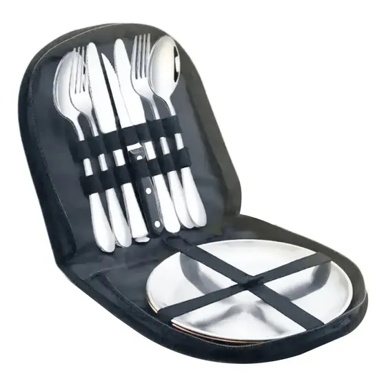 Set Camping Cubiertos 16 Piezas Acero Inoxidable Estuche