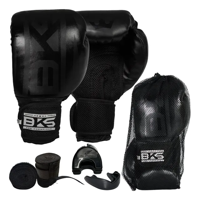 Kit Boxe Muay Thai Bks Profissional Luva + Bandagem + Bucal