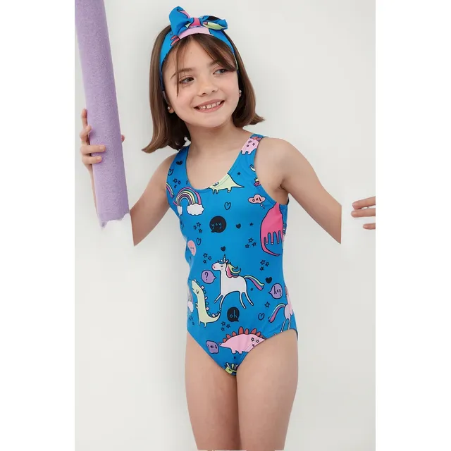 Malla Traje Baño Bikini Niña Pimenton Dinos Con Vincha 