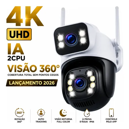 Câmera Segurança Externa Ip Wifi A28 App Icsee A Prova Dagua Ip66 Dome Lente Dupla Lentes 2 Em 1 Vigilancia Visão Noturna Infravermelho 4k Uhd Nova Geração Lançamento 2026 Nexgen