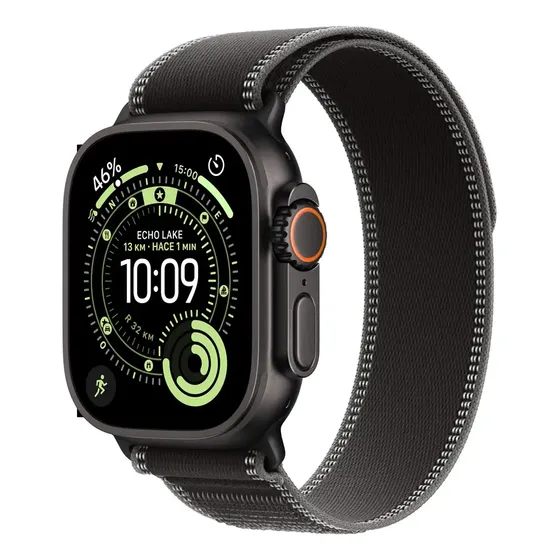 Apple Watch Ultra 3 GPS + Cellular • Caixa preta de titânio – 49 mm • Pulseira loop Trail preta/carv