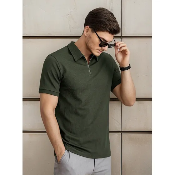 Chomba Con Cierre Manga Corta Premium Importada Shein Verde