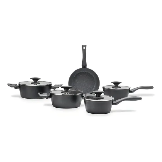 Jogo De Panelas Fogão Indução Brinox Ceramic Life Orion 5pçs Cor Preto