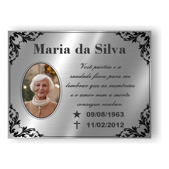 Placa Túmulo Lápide Em Alumínio Com Foto Colorida 20x15 Cm