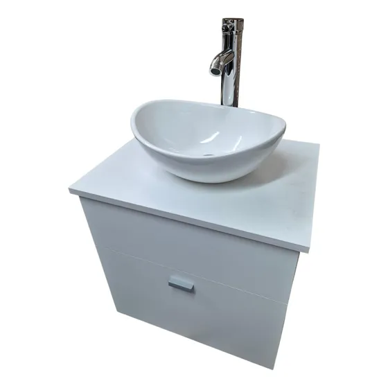 Vanitory Flotante Blanco 50x37 +bacha Luna Bl+monocomando Cr